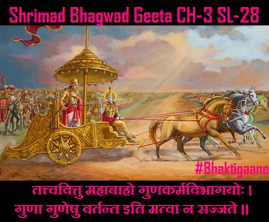 Shrimad Bhagwat Geeta Cahpter-3 Sloka-28 Tattvavittu Mahaabaaho Gunakarmavibhaagayoh.