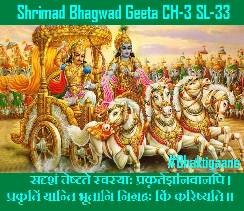 Shrimad Bhagwad Geeta Shlok Chapter-3 Shlok-33 Sadrshan Cheshtate Svasyaah Prakrtergyaanavaanapi