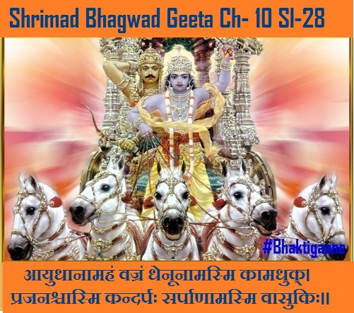 Shrimad Bhagwad Geeta Chapter-10 Sloka-28  Aayudhaanaamahan Vajran Dhenoonaamasmi Kaamadhuk.