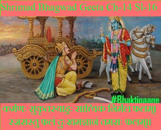 Shrimad Bhagwad Geeta Chapter-14 Sloka-16 Karmanah Sukrtasyaahuh Saattvikan Nirmalan Phalam