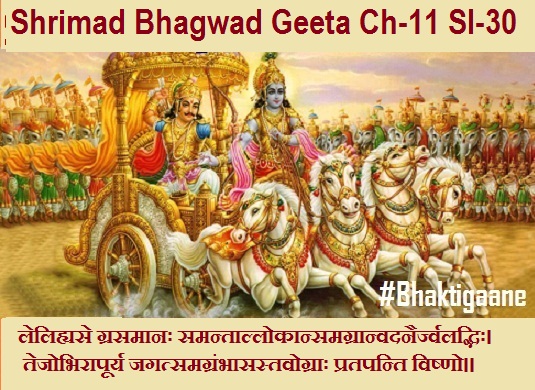 Shriamd Bhagwad Geeta Chapter-11 Sloka -30 Lelihyase Grasamaanah Samantallokaansamagraanvadanairjvaladbhih